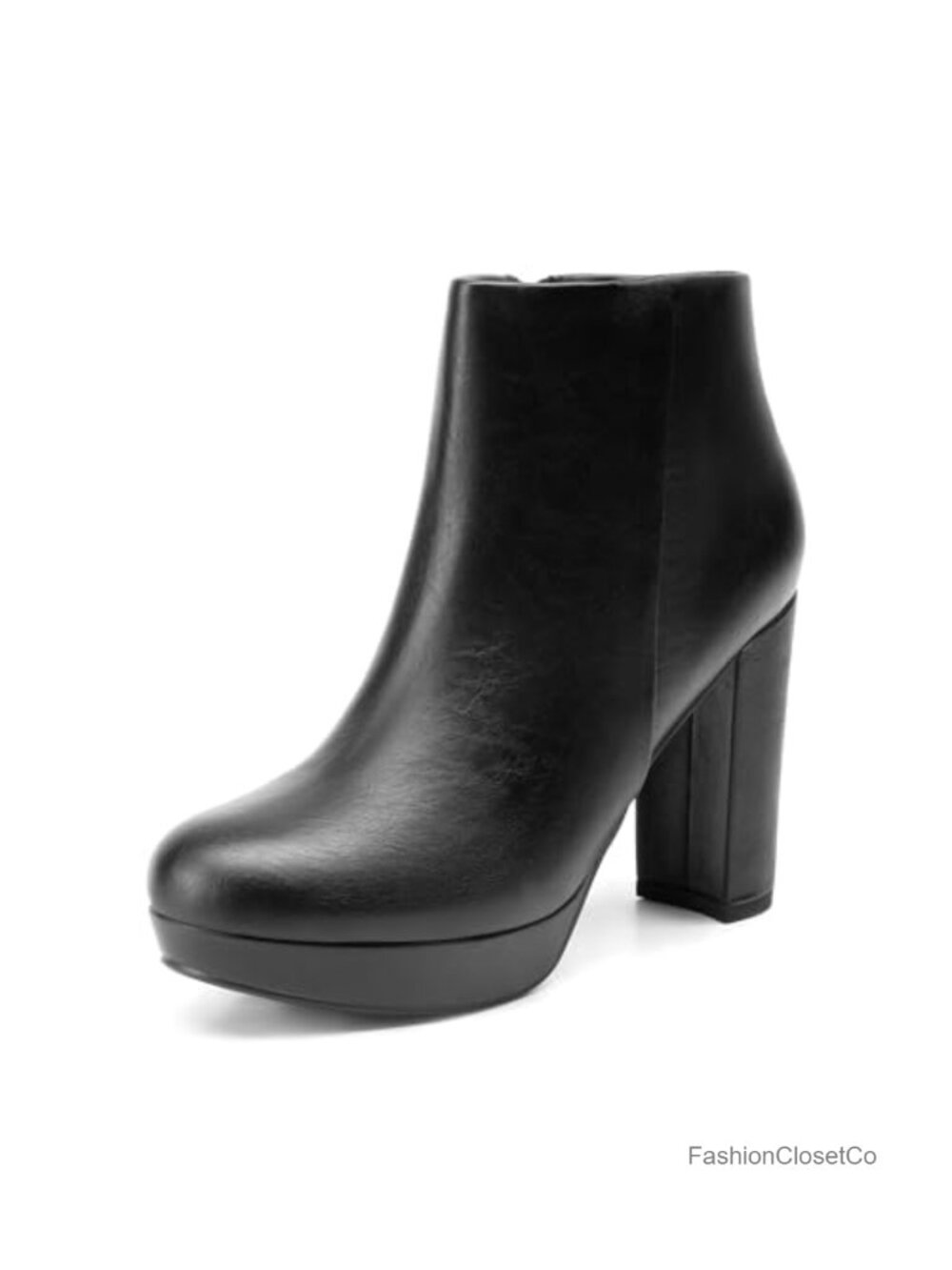 Chunky Heel Platform Ankle Boots Round Toe Zip Faux Suede PU
